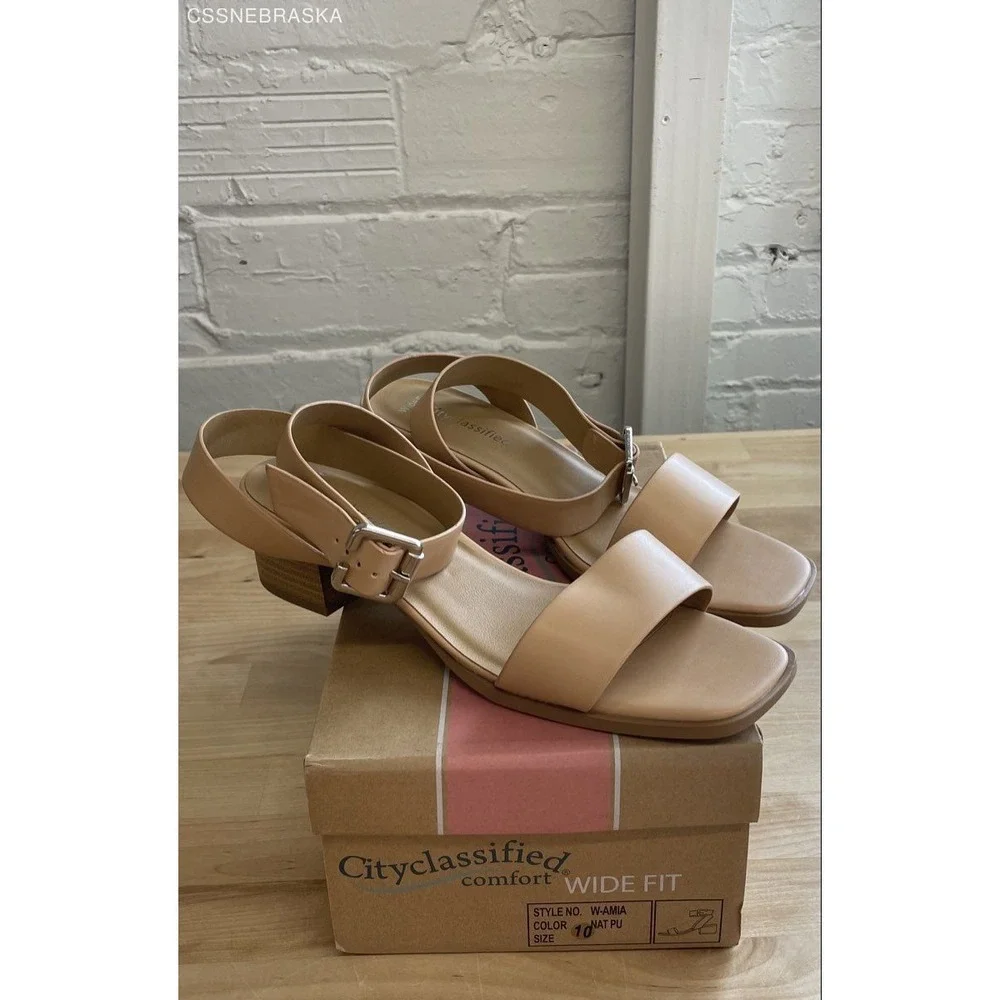City Classified Beige‎ womens lock heel sandals - Size 10